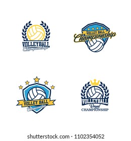 Set of volleyball badge design logo emblem. Sport emblem insignia templates collection on a light background