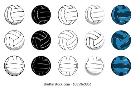 Set volleyball ball icon, contour ball, colored ball vector illustration