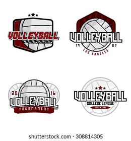Set of volleyball college league / championship / tournament / club badges, labels, icons and design elements. Volleyball themed t-shirt graphics. Vector eps10