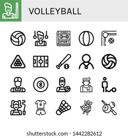 Set of volleyball icons such as Billiard, Volleyball, Gymnast, Sport, Ball, Hockey pitch, Baseball ball, Athlete, Water polo, Shuttlecock , volleyball