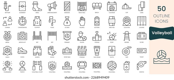 Set of volleyball icons. Thin linear style icons Pack. Vector Illustration