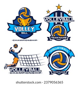 Set of volleyball logo badge. Volleyball championship tournament logo.