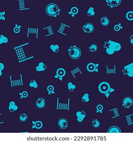 Set Volleyball net, Heart rate, Stopwatch and Medal with star on seamless pattern. Vector