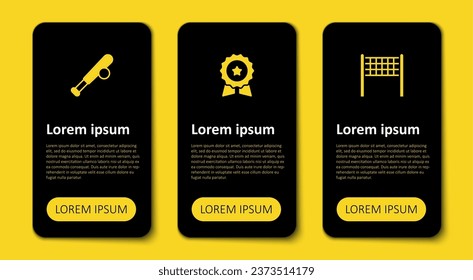 Set Volleyball net, Medal with star and Baseball bat. Business infographic template. Vector