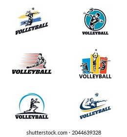 Set of Volleyball Player Logo Template Design Vector