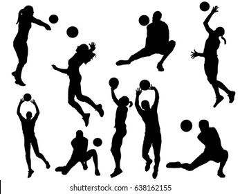 Set of volleyball player silhouette