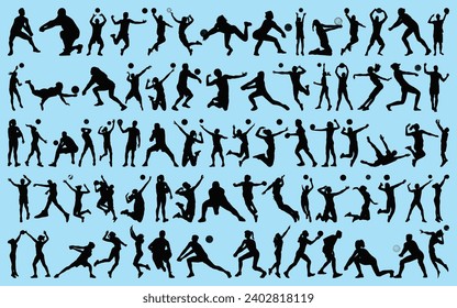 set of Volleyball player Silhouettes Vector illustration