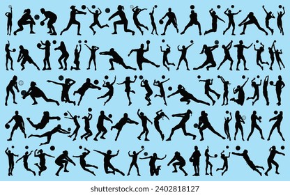 set of Volleyball player Silhouettes Vector illustration