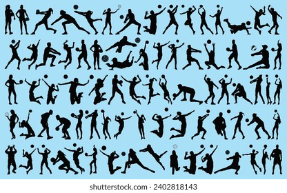 set of Volleyball player Silhouettes Vector illustration