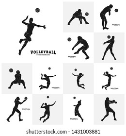 Set of Volleyball Player Vector. Silhouette of Volleyball Player. Vector illustration