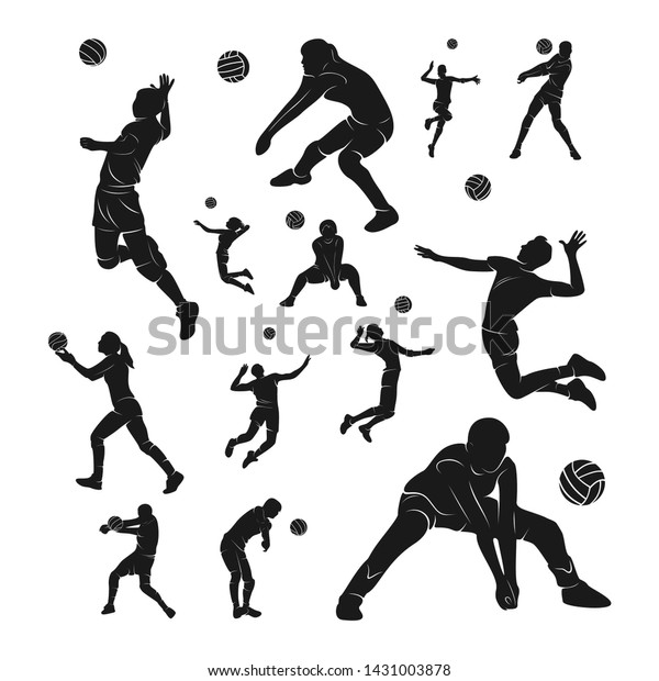 Set Volleyball Player Vector Silhouette Volleyball Stock Vector ...