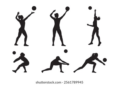 Set of volleyball players silhouettes. Volleyball silhouette isolated vector design