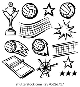 Set of volleyball symbols. Sport club illustration.