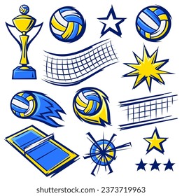 Set of volleyball symbols. Sport club illustration.