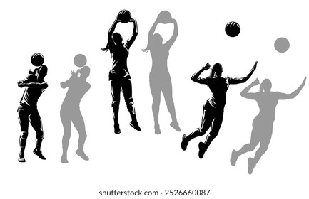 Set of volleyball women silhouette isolated on white background