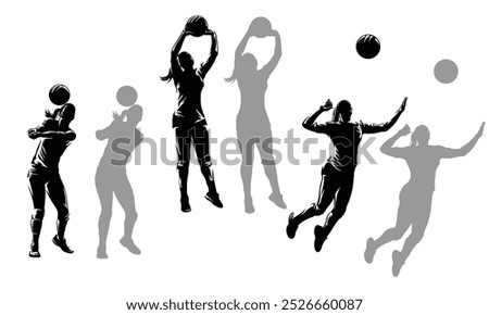 Set of volleyball women silhouette isolated on white background