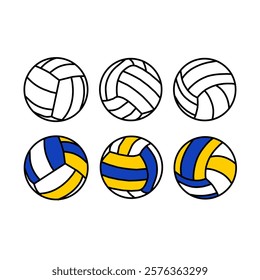 Set of Volleyballs. Vector illustration. Classic and modern volleyballs for competitions and beach volleyball.