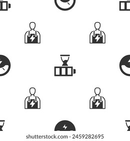 Set Voltmeter, Battery charge and Car mechanic on seamless pattern. Vector