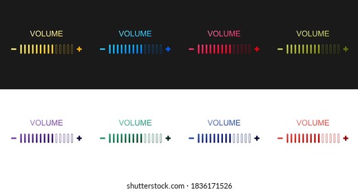 Set Volume adjustment icon isolated on black and white background. Vector.