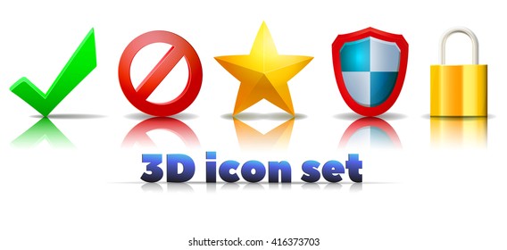 Set of volume and colored icons / Set of colored icons (check, ban, star, shield and lock)
