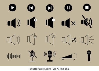 Set of volume icons, Sound volume, Speaker volume icons isolated vector illustration