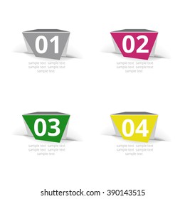 Set volume info-graphic stickers. Squared signage templates.