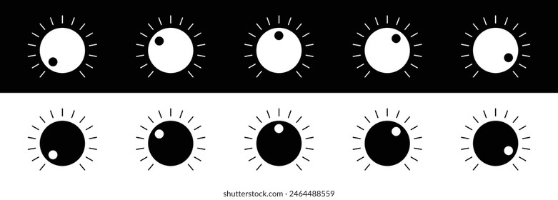 Set of Volume level knob signs. Round controller icon. Controller symbol collection. Vector Illustration.