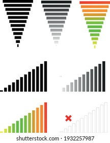 set of volume level signs made in black and white and multi-colored