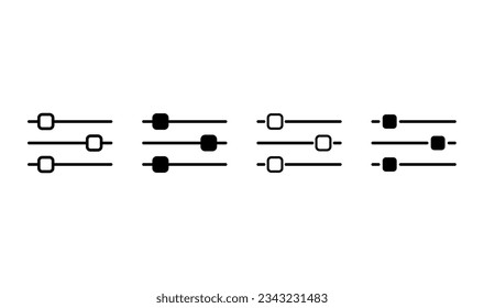 Conjunto de iconos del mezclador de volumen, botón del símbolo de sonido del filtro, ilustración del vector del signo del conmutador.
