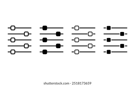 Conjunto de Volume mixer ícone, filtro som símbolo botão, alternar sinal vetor ilustração .