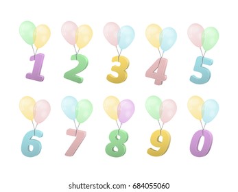 set of volume numbers on balloons for birthday