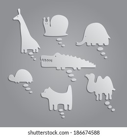 Set of volume paper icons with animals