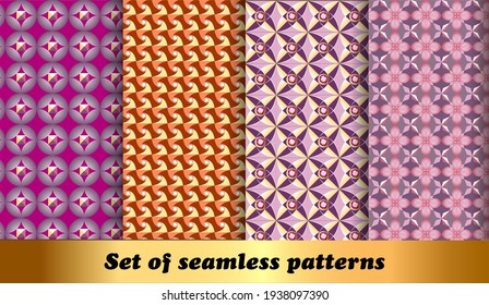 Set of volumetric geometric seamless pattern backgrounds.