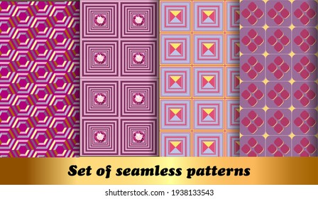 Set of volumetric geometric seamless pattern backgrounds.