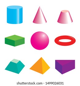 Set of volumetric geometrical colored shapes. Vector illustration