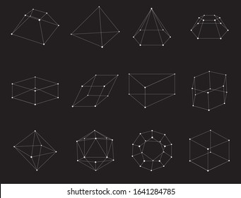 Set of volumetric geometrical colored shapes. Collection of polyhedron. Vector illustration