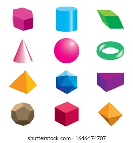 Set of volumetric geometrical colored shapes. Vector illustration