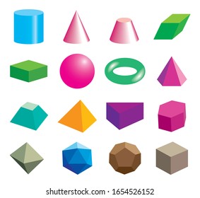 Set of volumetric geometrical colored shapes. Vector illustration