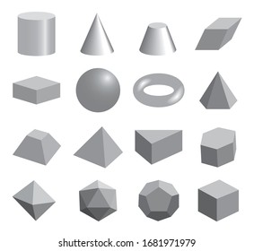 Set of volumetric geometrical colored shapes. Vector illustration