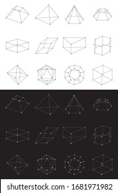 Set of volumetric geometrical colored shapes. Collection of polyhedron. Vector illustration