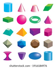 Set of volumetric geometrical colored shapes. Vector illustration