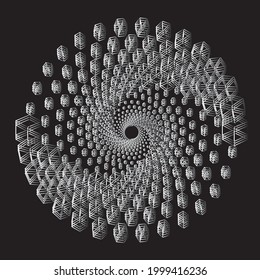 Set of volumetric geometrical shapes. Regular polyhedron. White outlines on a black background. Vector illustration