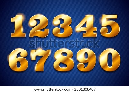 Set of volumetric gold numbers with highlights