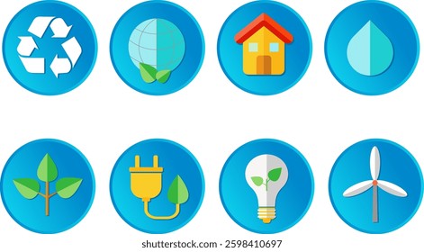 set of volumetric icons environmental protection, ecology, reasonable consumption