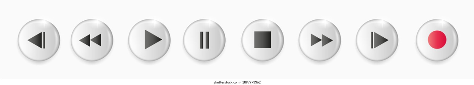 Set of volumetric media player button icons. Play and pause buttons, audio video player, player button icon, play and pause vector button. Vector illustration