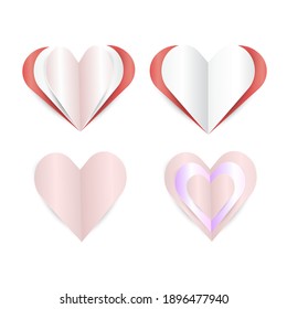 Set of volumetric paper heart. Vector illustration of paper cat style. A separate element for co-positions on romantic topics.