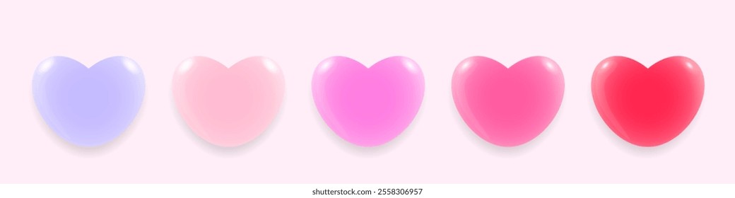 Set of volumetric tender hearts. Airy hearts for design of postcards, banners, advertising, sales. Vector.