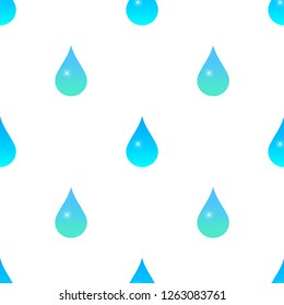 Set of voluminous rain drops on a white background. Seamless pattern. Realistic vector illustration. Can be used for wallpaper, textile, invitation card, web page background.