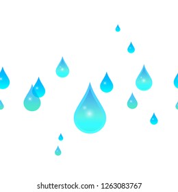 Set of voluminous rain drops on a white background. Seamless pattern. Realistic vector illustration. Can be used for wallpaper, textile, invitation card, web page background.