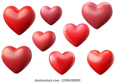 set of voluminous red 3D hearts